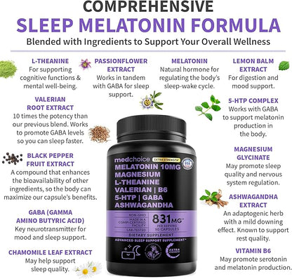 12-in-1 Melatonin Sleep Capsules - 10mg Melatonin Extra Strength with Magnesium and Balanced Blend