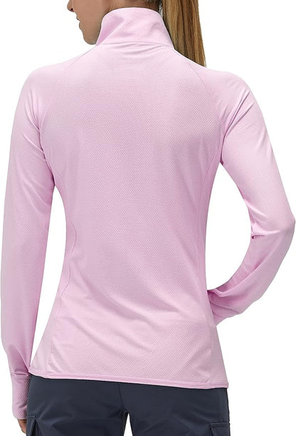 Women's UPF 50+ UV Sun Protection Clothing Long Sleeve Athletic Hiking Shirts Lightweight SPF Zip
