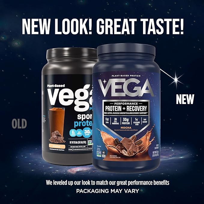 Vega Sport Vegan Protein Powder + Recovery - 30g Plant Based Protein per Serving, Mocha, 19