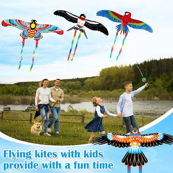 4Pcs Large Fishing Rod Kite for Kid Adults 23.62 Inch Vivid Swallow Parrot Phoenix Butterfly Kite