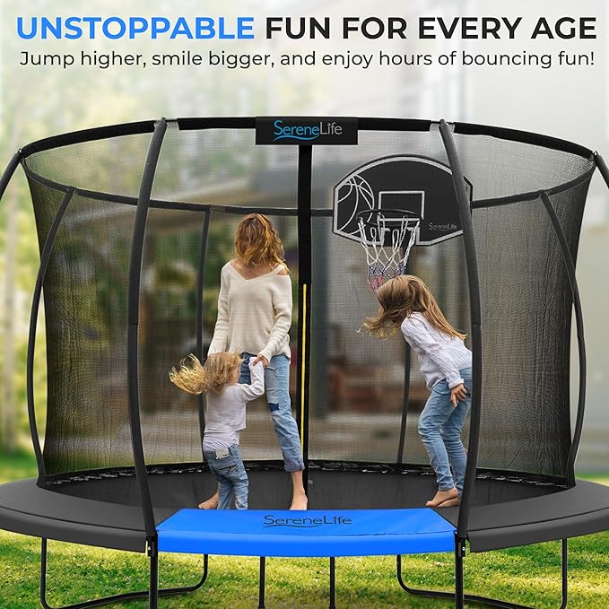 Serenelife 12FT 10FT 8FT Recreational Trampolines with Enclosure Net and Ladder and Anti-Rust
