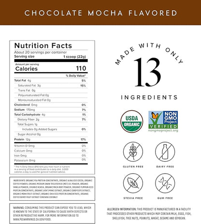 Truvani Protein + Energy Drink Mix with 87mg Caffeine | Chocolate Mocha | 12g Organic Plant Based