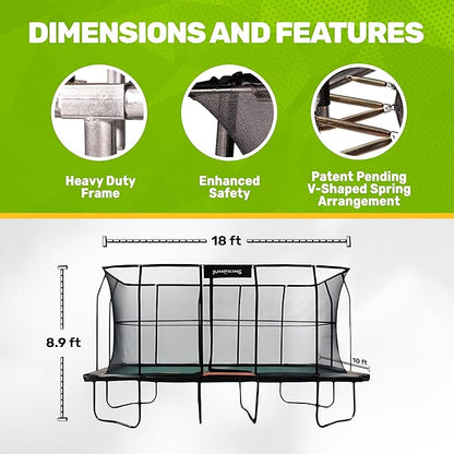 JumpKing Rectangle Trampoline Outdoor with Enclosure, Ladder, and Net, Large Recreational