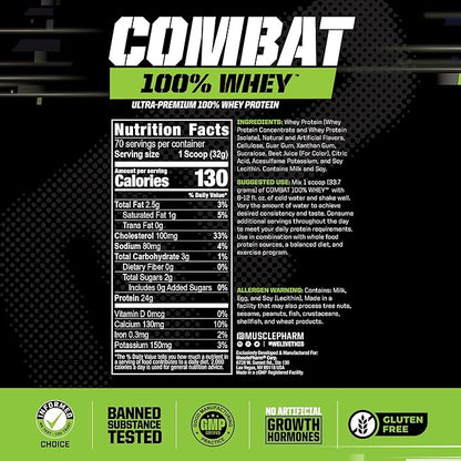 MusclePharm Combat 100% Whey Protein Powder, Strawberry Cream Flavor, Fast Recovery & Muscle Gain