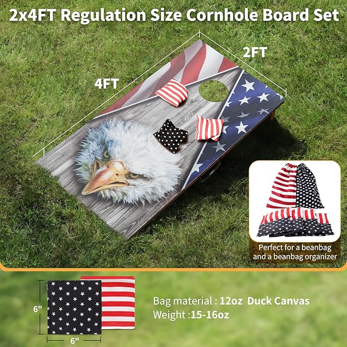 Cornhole Set, Corn Holes Outdoor Game, Regulation 2X4 Cornhole Boards, Portable Cornhole Set
