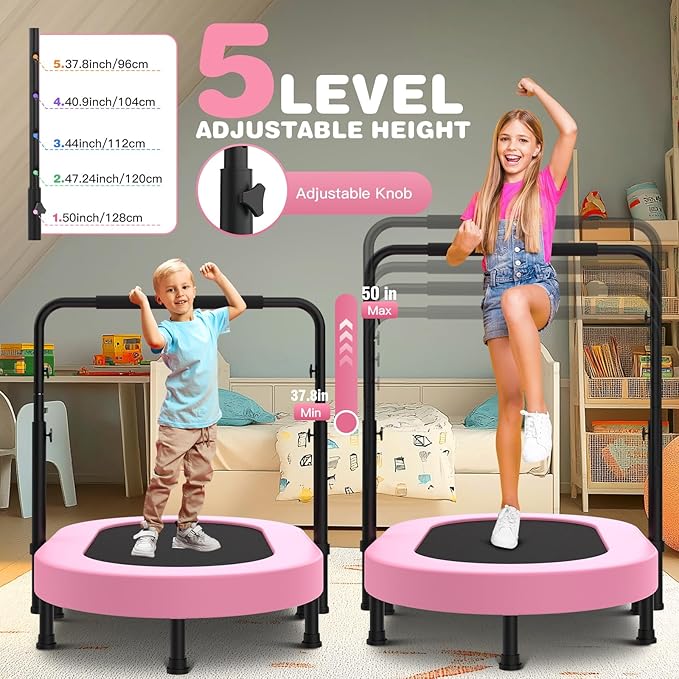 ANCHEER 56" Double Mini Trampoline for Kids, Mini Rebounder with 5-Level Adjustable Handle