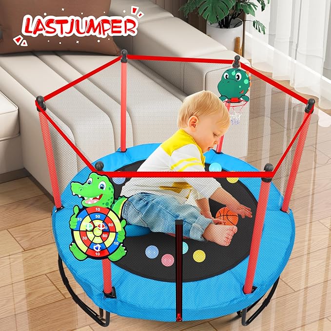 Pink Indoor Trampoline for Kids 2-5, 5ft Mini Indoor & Outdoor Small Toddler Trampoline with Net