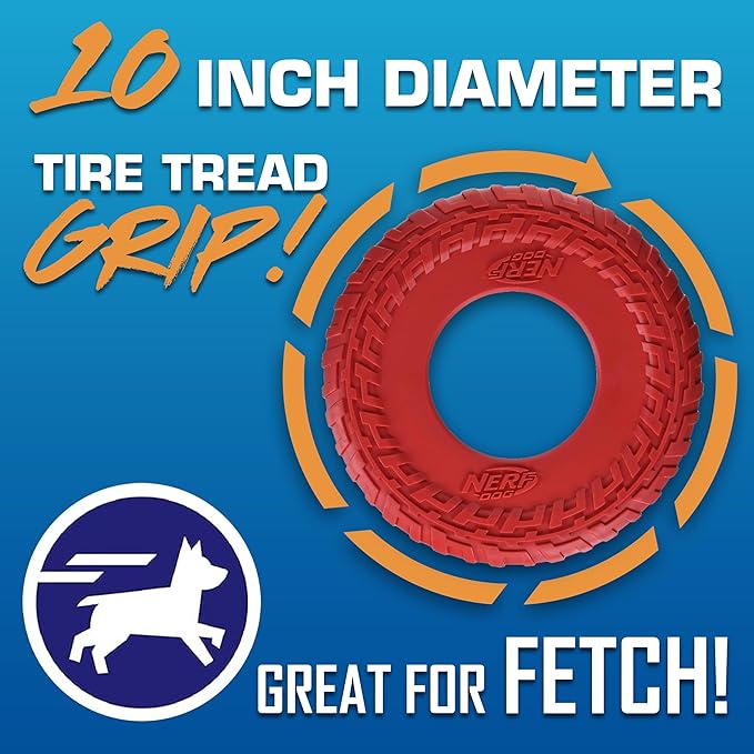 Nerf Dog Tire Flyer Dog Toy Gift Set, 10 Inch Flying Disc Dog Fetch Toys, Rubber Dog Toy for Medium