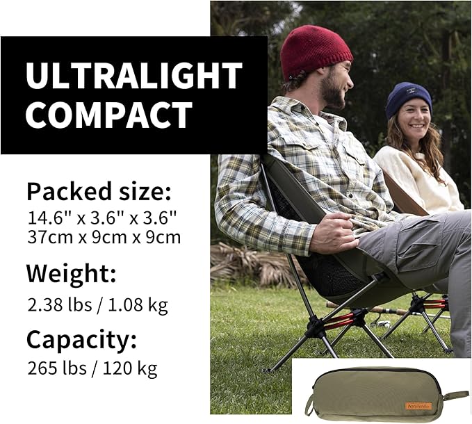 Naturehike YL08 Ultralight Camping Chair, 2.38 LBS Portable Backpacking Chair with Anti-Sinking
