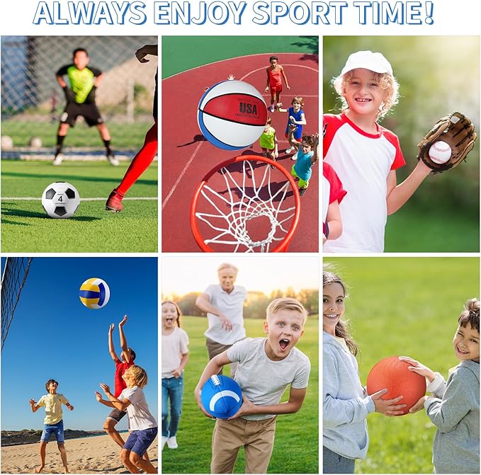 Leyndo 18 Pcs Sports Ball Set for Kids, Official Size Basketball Football Soccer Ball Playground