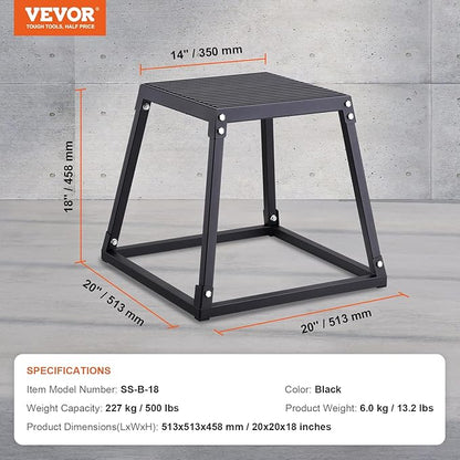 VEVOR Plyometric Jump Box, 18 Inch Plyo Box, Steel Plyometric Platform and Jumping Agility Box