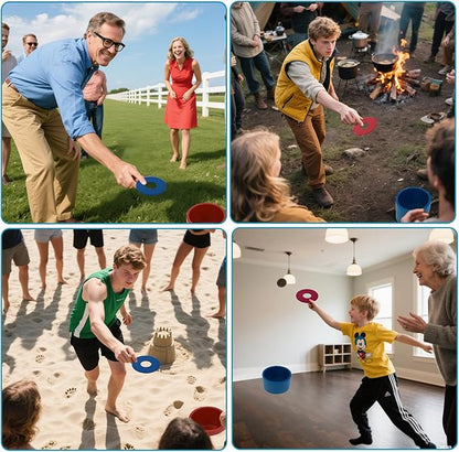 Washer Toss Game Sets Includes 2 Solid Wood Targets and 8 Metal Washers, Portable Beach Cornhole
