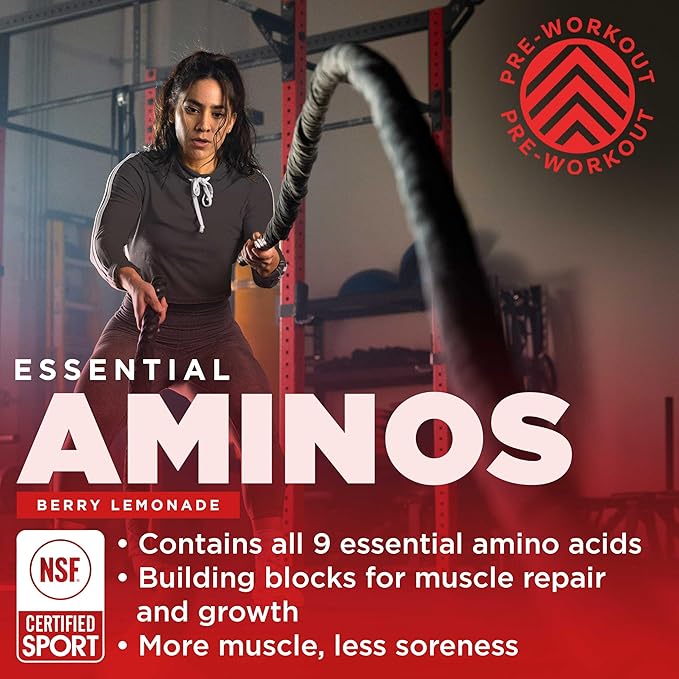 Gnarly Nutrition Essential Aminos Powder, Berry Lemonade ??Pre-Workout Amino Acids ??NSF Contents