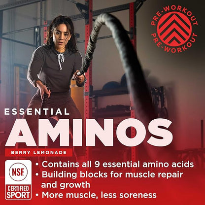 Gnarly Nutrition Essential Aminos Powder, Berry Lemonade ??Pre-Workout Amino Acids ??NSF Contents