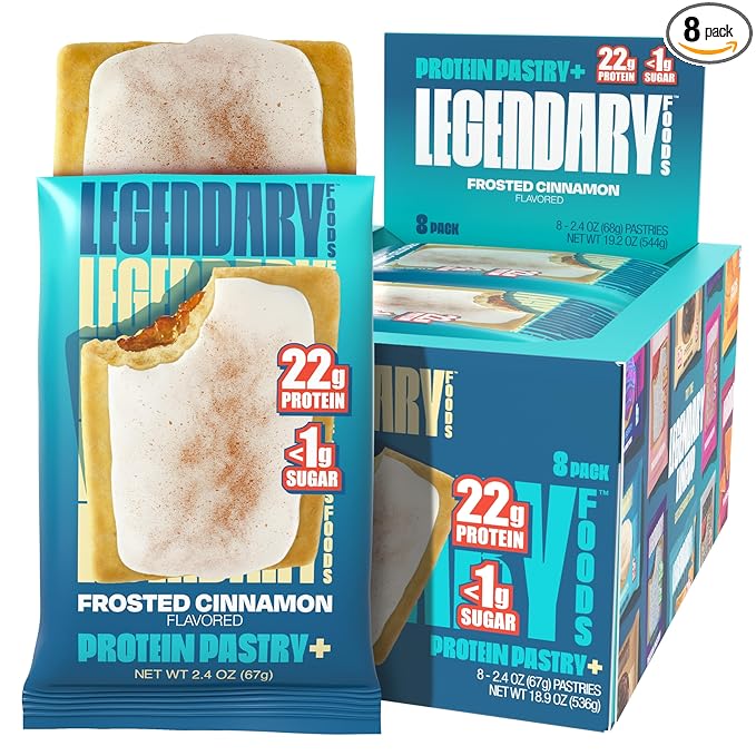 Legendary Foods 22g Protein Pastry+ Cinnamon Low Carb Meal Replacement Bar - Low Glycemic, Gluten