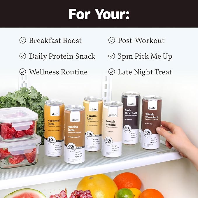 Slate Milk - High Protein Iced Coffee - Caramel Latte - 175mg Caffeine, Lactose Free Energy - 20g