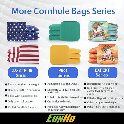 EunHo Dual Sided Cornhole Bags Regulation Set of 8 Professional Cornhole Bean Bags Slick and Stick