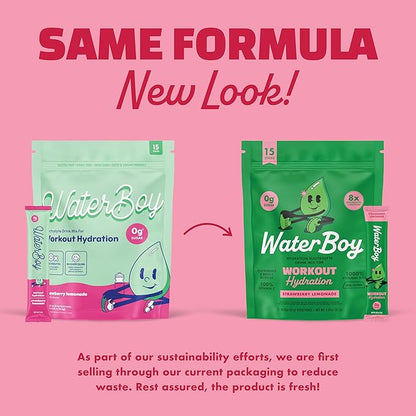 Waterboy Workout Hydration | 2,960mg Sugar Free Electrolyte Powder Packets | L-Glutamine + Vitamins