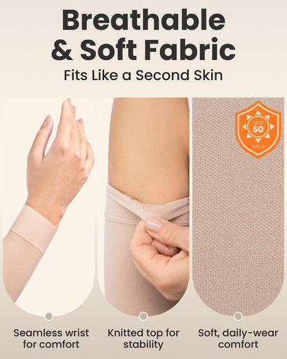 KEMFORD Lymphedema Compression Arm Sleeves for Women - 15-20 mmHg, Silicone Grip, 1 Pair, Beige