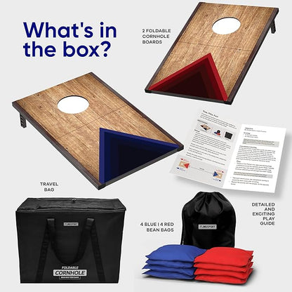 Portable Cornhole Board Set 24"x15", Foldable Wooden Travel Size Corn Hole Game Sets, Incl 2 Boards