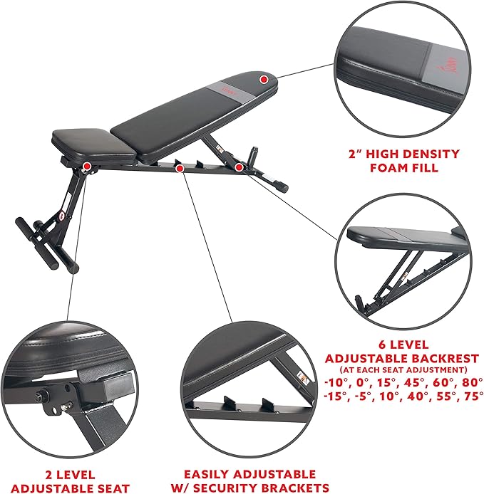 Sunny Health & Fitness Compact Premium Incline Bench Press Bar Rack Set & Optional Leg Extension