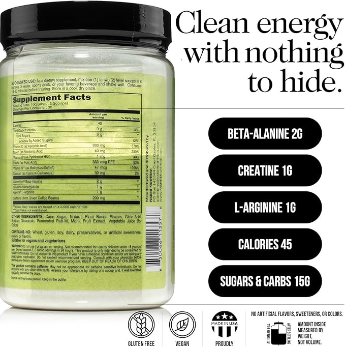 NAKED Watermelon Energy - Clean Pre Workout Supplement for Men and Women, Vegan Friendly, No Added