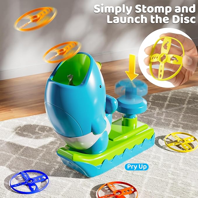 Flying Disc Launcher Outdoor Toys with 1 Whale Launcher, 24 Flying Discs, 2 Butterfly Nets and 2