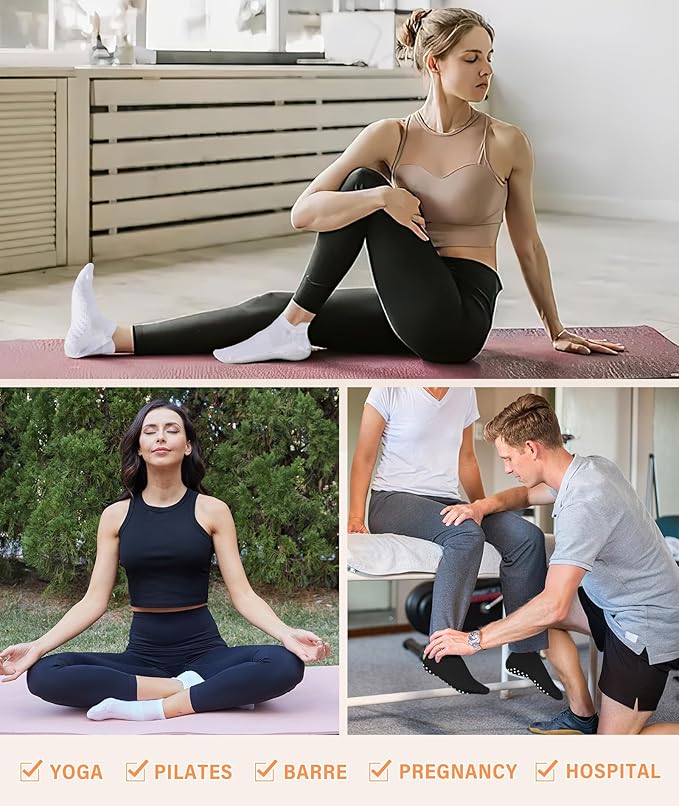 DIBAOLONG Pilates Socks with Grips for Women Yoga Socks Non Slip Barre Hospital Socks 6-Pairs