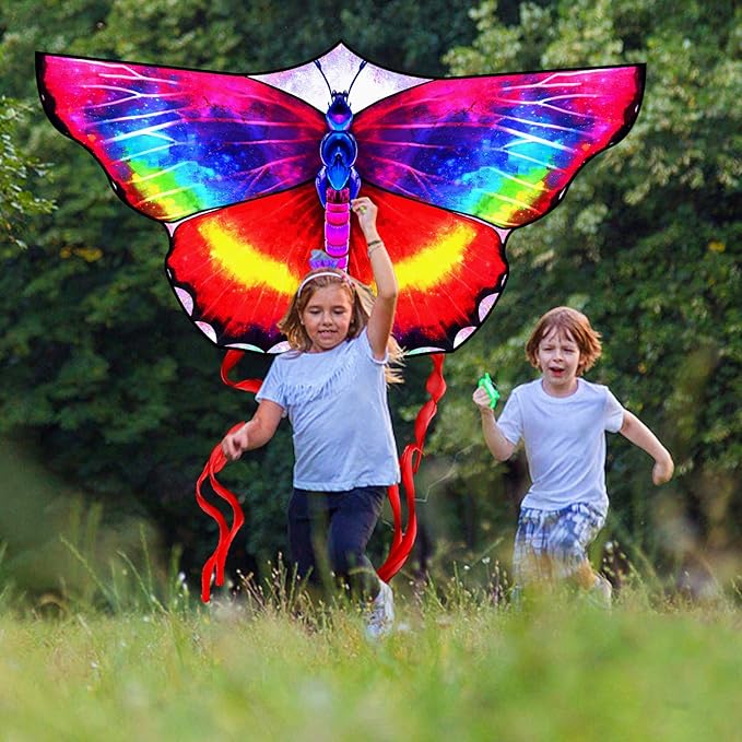 Large Butterfly Kite for Kids & Adults, 55" x 28" Easy to Fly Single Line Kite for Kids Ages 4-8
