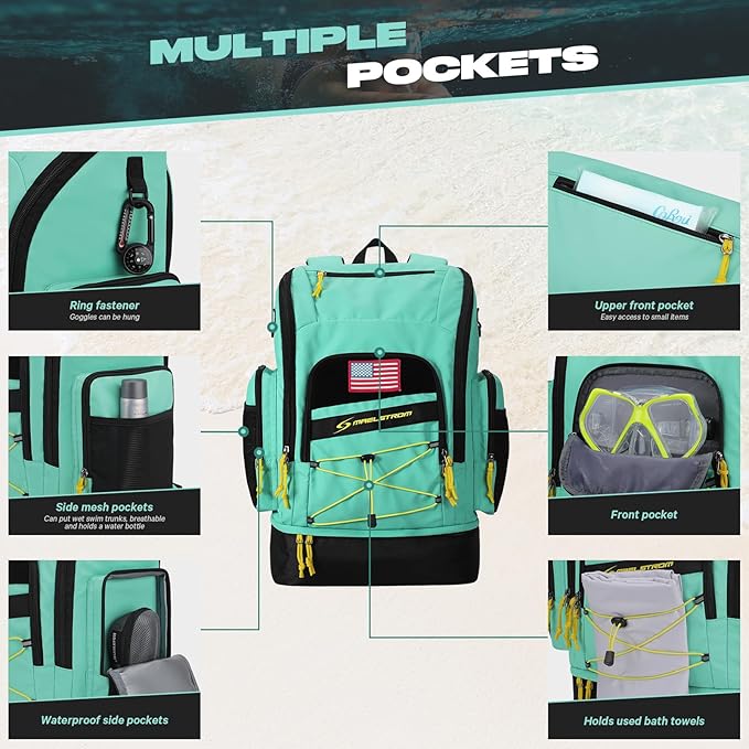 Maelstrom Swim Backpack,35L Swimming bag with Separate Shoes Compartment,Swim Gear Bag,Athlete Gym
