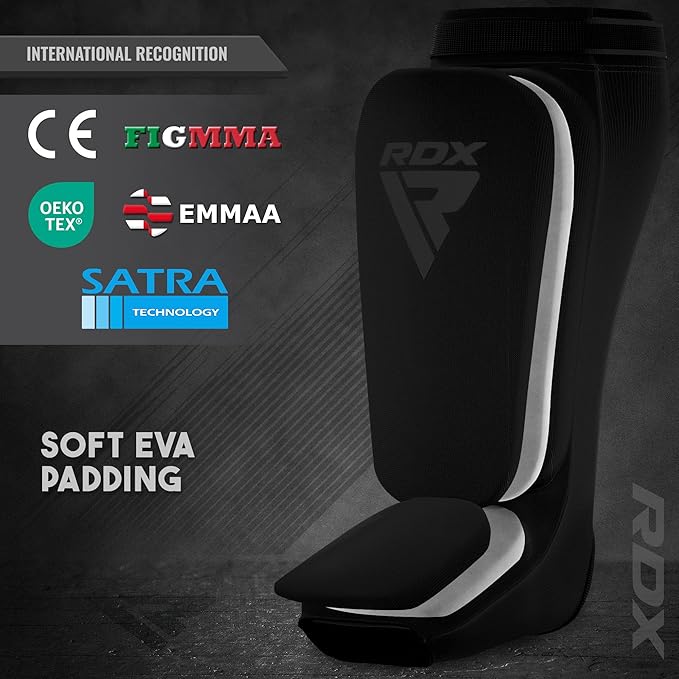 RDX Shin Guards Kickboxing Muay Thai, SATRA Approved, MMA Leg Instep Protection Pads, Sparring