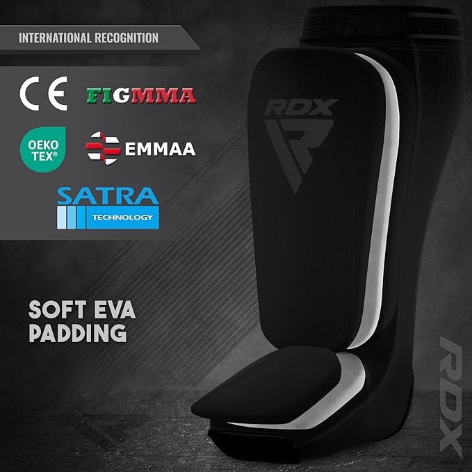 RDX Shin Guards Kickboxing Muay Thai, SATRA Approved, MMA Leg Instep Protection Pads, Sparring