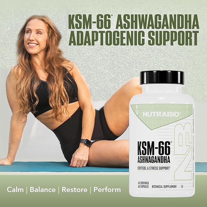 NutraBio Ashwagandha KSM-66 | Ashwaganda Herbal Supplement for Stress, Mood, & Performance | 600 MG