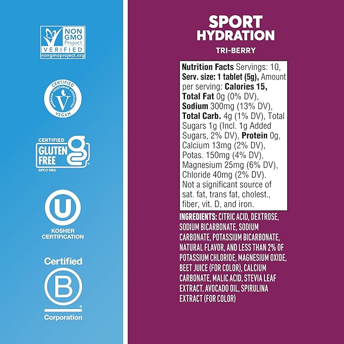 Nuun Sport Electrolyte Tablets with Magnesium, Calcium, Potassium, Chloride & Sodium, Gluten Free &