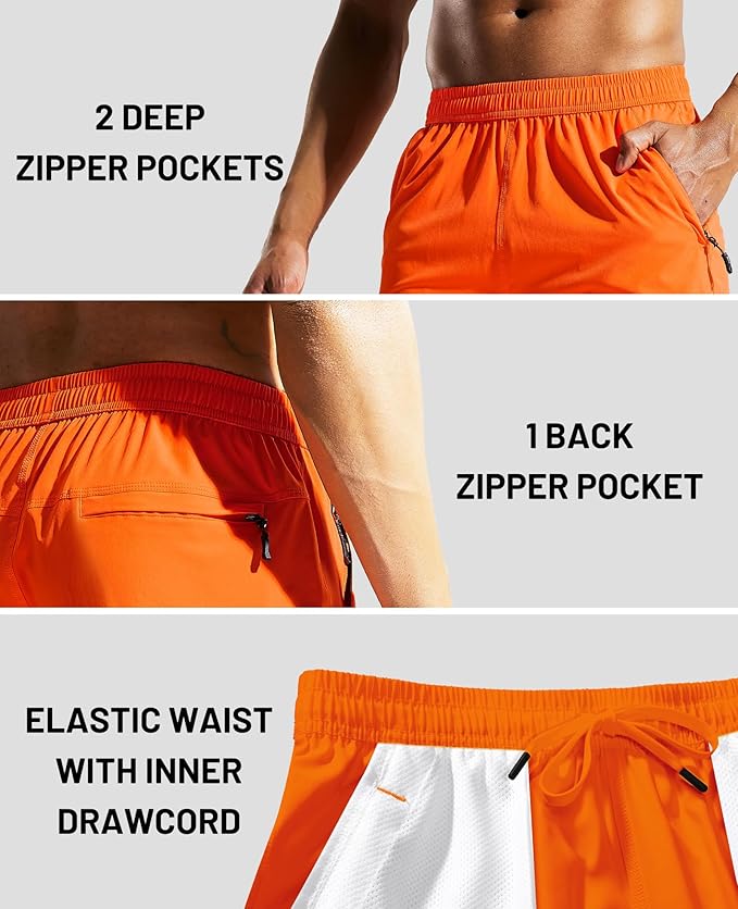 MIER Men's Quick Dry Running Shorts with Zipper Pocket, Elastic Waist Athletic Workout Exercise