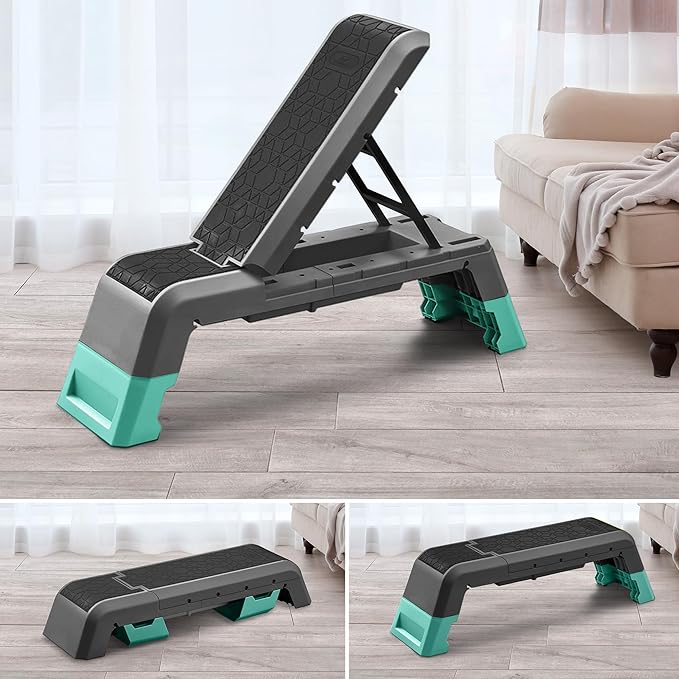 leikefitness Exercise Step Platform, Multifunctional Aerobic Deck with Cord and Adjustable Dumbbell