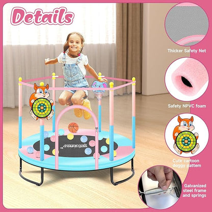 Pink Indoor Trampoline for Kids 2-5, 5ft Mini Indoor & Outdoor Small Toddler Trampoline with Net
