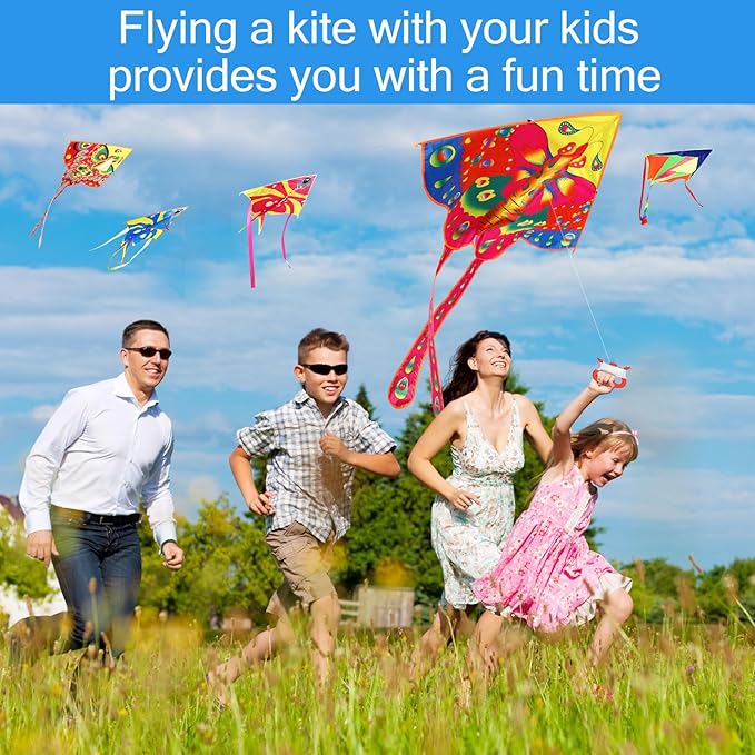 8 Pack Kites for Kids Butterfly Fish Rainbow Delta Pattern with 8 Pcs 109 Yard Kite String Large
