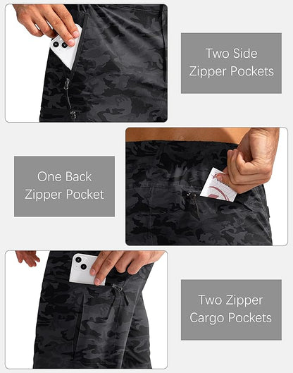Pudolla Men's Hiking Cargo Shorts 9" Lightweight Outdoor Work Shorts for Men Travel Golf Camping