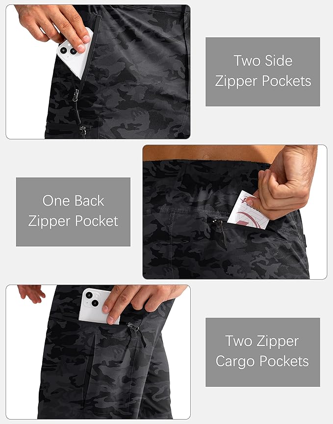 Pudolla Men's Hiking Cargo Shorts 9" Lightweight Outdoor Work Shorts for Men Travel Golf Camping