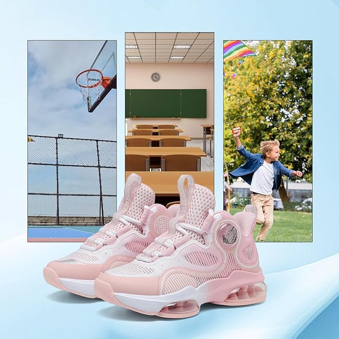 VITUOFLY Kids Basketball Shoes Boys Air Cushion Sneakers Girls Mid Top School Hoops Shoes Non-Slip