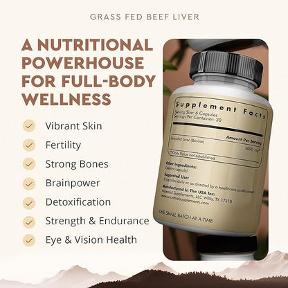 Ancestral Supplements Grass Fed Beef Liver 180 Capsules, Supports Energy Production