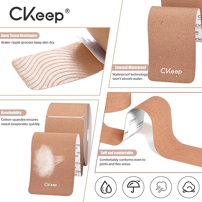 CKeep 4 Rolls Kinesiology Tape, Original Cotton Elastic Athletic Tape, 20 Precut 10" Strips Each
