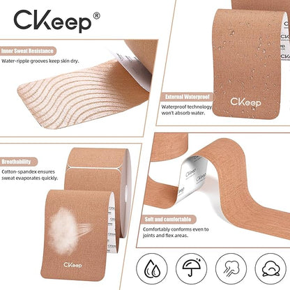 CKeep 4 Rolls Kinesiology Tape, Original Cotton Elastic Athletic Tape, 20 Precut 10" Strips Each