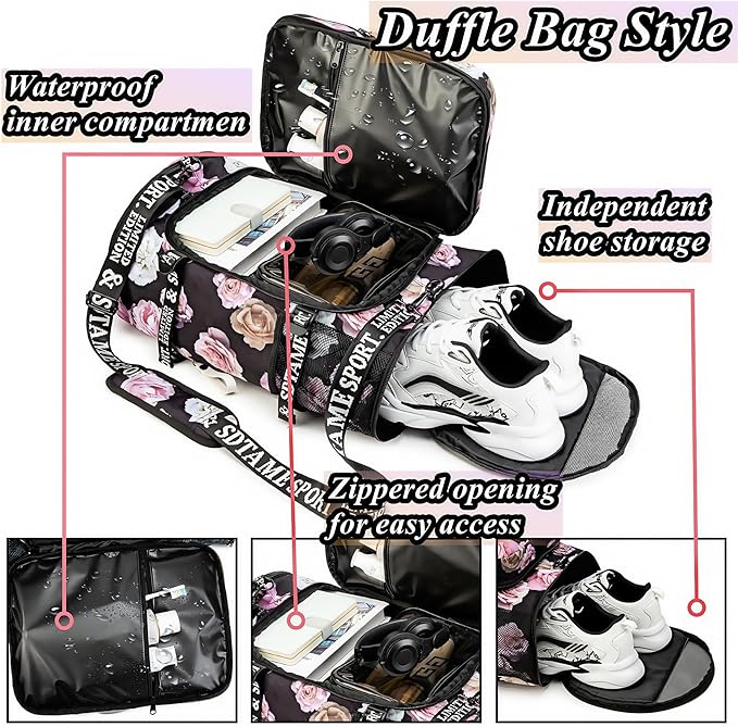Gym Duffle Bag Backpack with Shoe Compartment,4 ways Travel Backpack for Women and