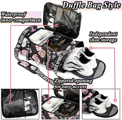 Gym Duffle Bag Backpack with Shoe Compartment,4 ways Travel Backpack for Women and