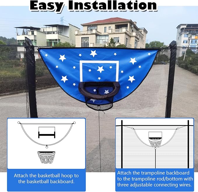 Trampoline Basketball Hoop, Attachment with Pump and Mini Ball, Universal Trampoline Accessories