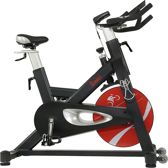 Sunny Health & Fitness Indoor Cycling Exercise Bike w/Pulse Sensors & 4-Way Adjustable Seat