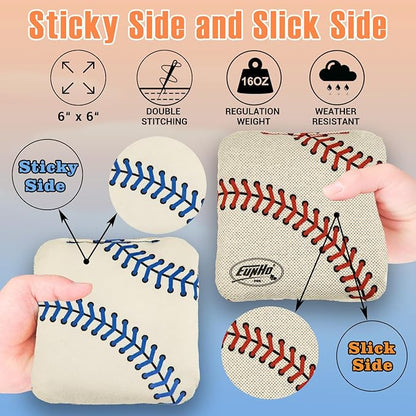 EunHo Dual Sided Cornhole Bags Regulation Set of 8 Professional Cornhole Bean Bags Slick and Stick