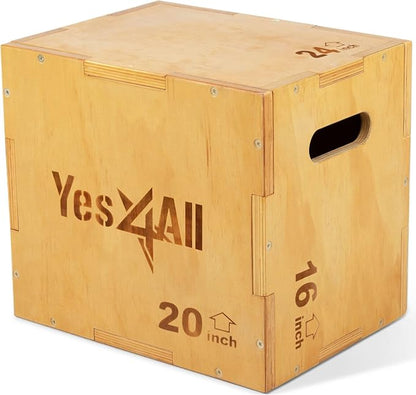Yes4All Plyo Box, 3-in-1 Wooden Box Jumps for Home Gym (12/14/16?¯in), 450 lbs Boxes Step Up with
